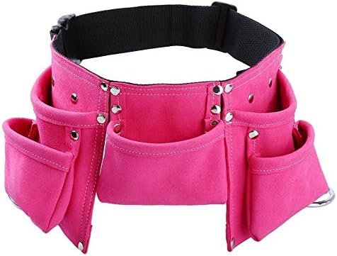 Qauick Pink Kids Tool Belt Child's Tool Pouch Working Tool Pouch Hammer Holder Waist Bag with 5 Pockets for Children Youth
