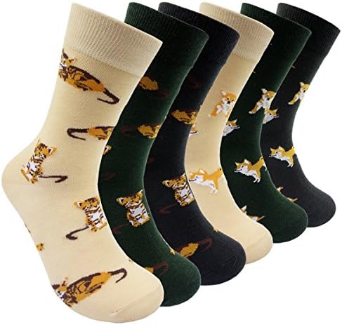 Fun Cat &amp; Dog Womens Casual Socks - Novelty 6 Packs Patterned Cotton Crew Socks