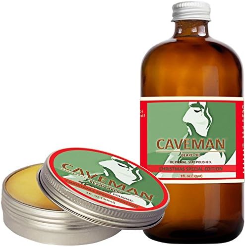 Caveman Christmas Holiday Combo Beard Oil and Beard/Mustache Balm, Leave in Conditioner, 1oz Oil and Balm