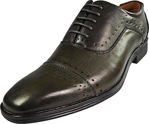 Via Farinella - Mens Dukan Genuine Leather Insole Cap Toe Lace Up Dress Shoes, Grey 39419-7.5D(M)US-FBA