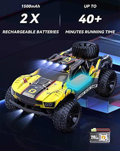 DEERC 9201E 1:10 Large Remote Control Truck with Lights, Fast Short Course RC Car, 48 km/h 4x4 Off-Road Hobby Grade Toy Monster Crawler Electric Vehicle with 2 Rechargeable Batteries for Adult Kid