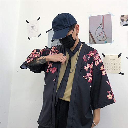 Japanese Traditional Costumes Sakura Kimono Cardigan Man Womanr'S Beach Robe Bushido,White,XXL