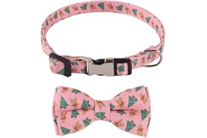 GENERIC Puppy Dog Bowtie Collar, Christmas Pet Collar Xmas Tree Pattern Puppy Collar with Bowknot Adjustable Pet Collar Necktie (Light Pink)