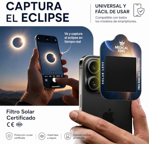 6 Gafas Eclipse Solar Homologadas ISO 12312-2 - Paquete de 6 Con 2 Lentes Fotográficos Para Smartphone Aprobados según la norma ISO, con certificación CE: Gafas para ver eclipses solar 2026