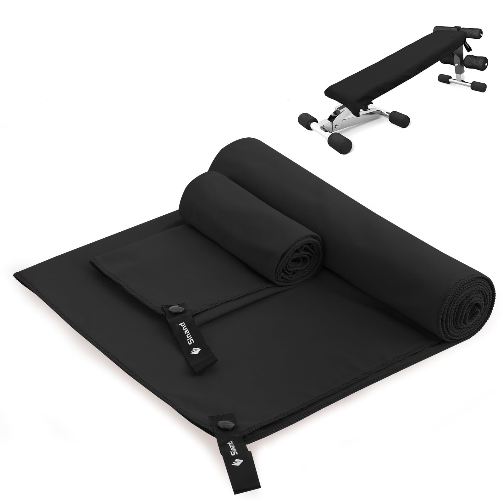 Sinand Microfibre towel 2 Pack |160x80cm+80x40cm| Ultra Lightweight Gym Towel, Quick Dry Microfiber Towels for Sports Travel Camping Beach Swimming (Black) — image 1