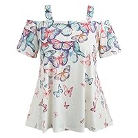 Off Cold Shoulder Plain Top for Women Plus Size Tunic Shirt Short Sleeve Blouse White
