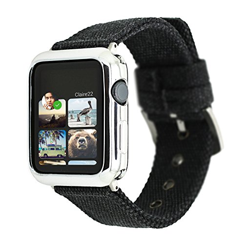 Soft Canvas Band for Apple Watch, Crazy Panda Men/Women Heat Dissipation Canvas Wristband Cool Camo Replacement Strap for Apple Watch All Version 42mm - Black