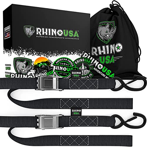 Rhino USA Motorcycle Tie Down Straps (2 Pack) Lab Tested 3,328lb Break Strength, Steel Cambuckle