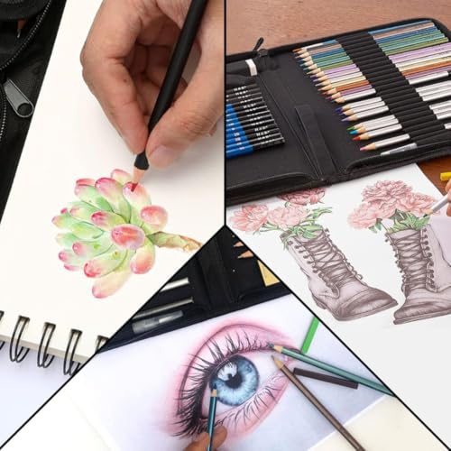 Conjunto Profissional De Lápis De Cor Para Desenho E Esboço Com 41 Unidades, Lápis De Cor Grafite, Ferramenta De Haste De Carvão, Estojo Lona com Zíper, Para Crianças Adultos, Adolescentes E Artistas