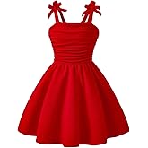 WDIRARA Girl's Bow Sleeveless A Line Mini Dress Ruched Ruffle Swing Cami Dresses
