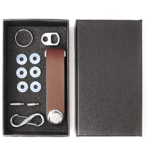 Compact Key Holder Leather Key Organizer Secure Locking Mechanism - Expandable Key Holder Hook Up (8 Keys) Made by Premium Quality Leather (Elegant Brown)