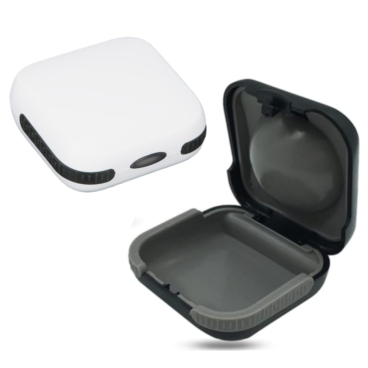 SQHY 2 Pack Hearing Aid Cases (One Black and one White), Waterproof Hearing Aid Protection Storage Box, Built in High Elastic Silicone Air Cushion Ball to Prevent the Hearing Aid from Broken