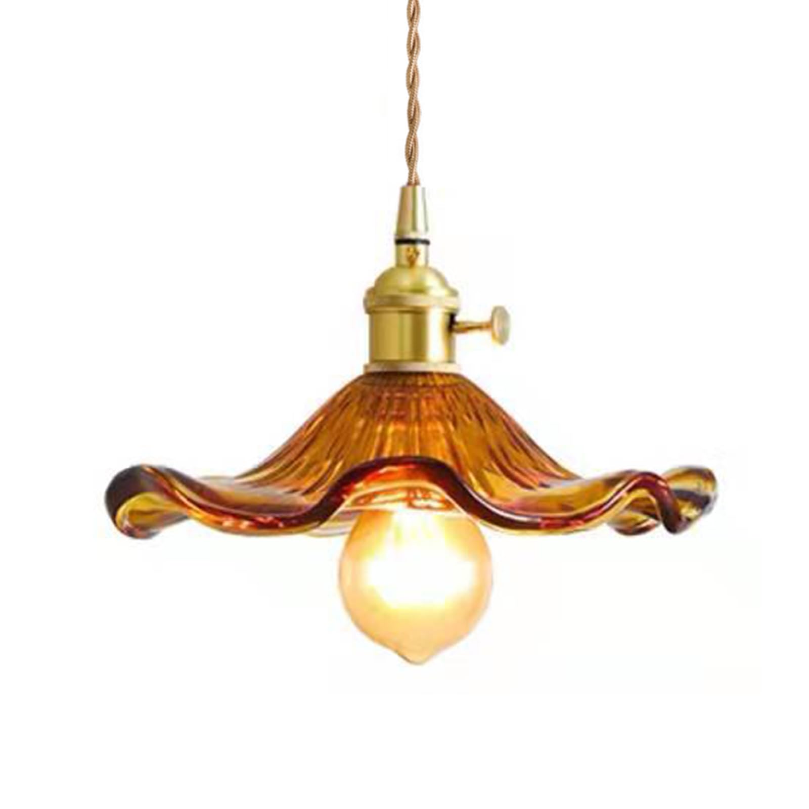 S-Cevada Pendant Light with Lotus Leaf Shaped Glass Lampshade, Industrial Vintage E26 Loft Bar Ceiling Hanging Lamp, Farmhouse Dining Room Kitchen Island Lighting Fixture (Amber)