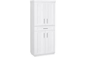 HOMCOM 72" Kitchen Pantry Cabinet, Freestanding Tall Storage Cabinet with 4 Doors, Drawer and 3 Adjustable Shelves for Dining Room, White