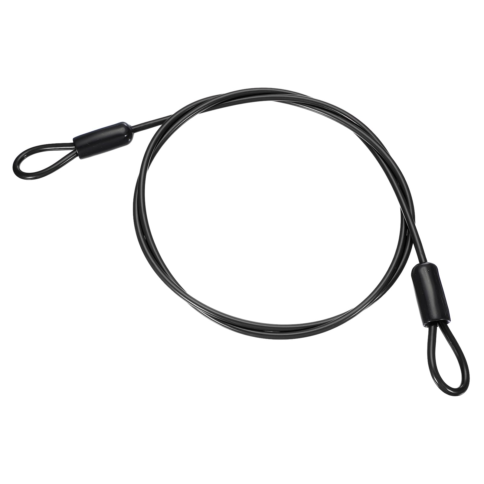 PATIKIL 5/32" Dia Vinyl Coated Stainless Steel Cable with Loops, 5ft (60") Flexible Wire Rope Security Chain Lanyard Lock for Outdoor Stage Lighting Luggage Lock, Black