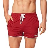 Baleaf Men's Bodybuilding Shorts Gym Zipper Pockets Dark Red Size M