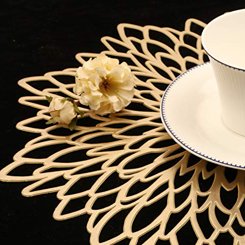 Placemats Set of 6 for Dining Table Round Place Mats Laminated Vinyl Sun Flower Table