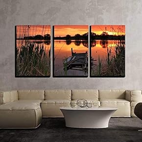 Old Bridge on Sunset on The Lake x3 Panels