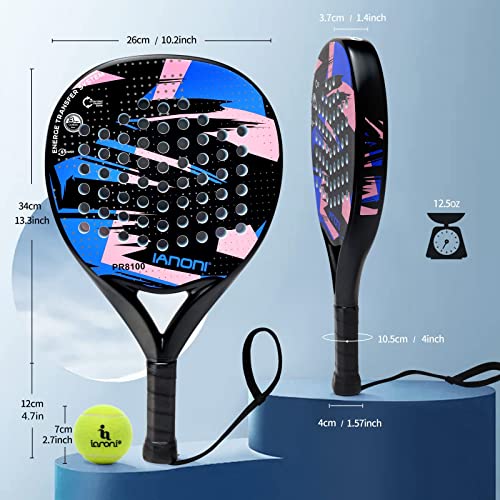 Padel Racket 100% Carbon Fiber – EVA Memory Foam Core – Lightweight Professional Performance Paddle with Carry Bag – 3 Colors With bag