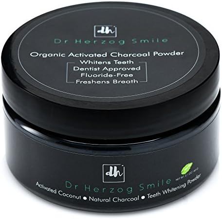 Dr Herzog Smile Teeth Whitening Charcoal Powder, Natural Tooth Whitener with Activated Coconut Charcoal that Whitens and Brightens your Teeth, 60ml, (Sweet Mint Flavor), Made in USA
