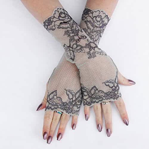 Grey Silver Lace Fingerless Gloves Handmade Products