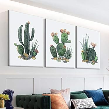 Green Succulent With Red Flowers Painting Artwork for Home Framed x 3 Panels Made With Love Marvelous Craft - Wall26 -