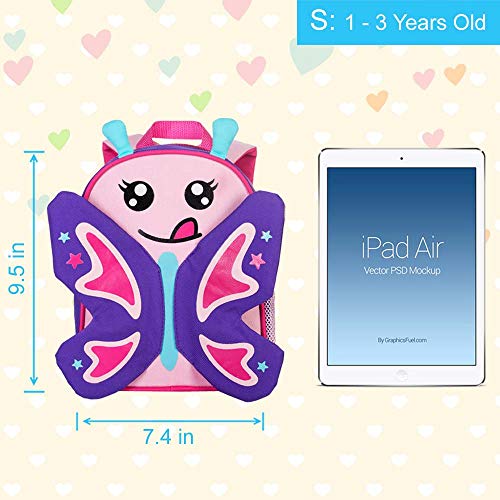 Toddler Backpack with Safety Harness Leash, 9.5" Butterfly Bag - Thumbnail 3