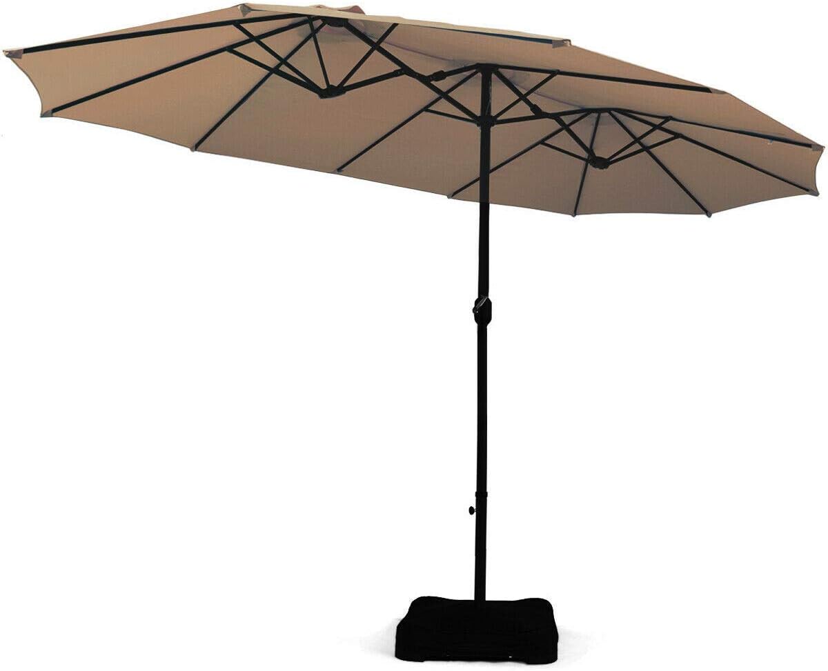 Amazon Com Almacen Beige 15ft Double Sided Twin Patio Market Umbrella With Umbrella Base Crank Handle Design Extra Large Canopy Outdoor Garden Deck Backyard Balcony Poolside Beach Sun Shade Tent Rain Shelter