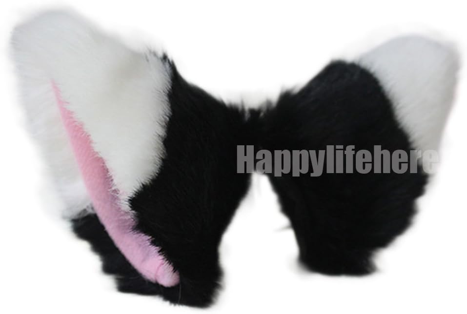 Cat Fox Ears Kitty Costume Halloween Cosplay Fancy Dress Many colors Kits (Black with White Tips (Pink inside))