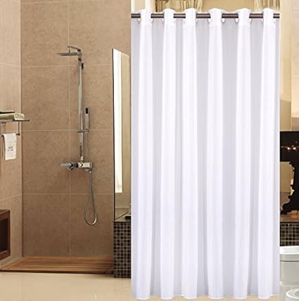 Sfoothome Solid White Hookless Shower Curtain Mildew Proof And