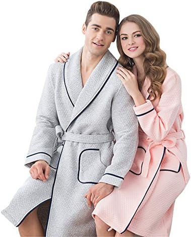 Kitpaja Long Cotton Matching Couples Men Women Bathrobe Pajamas Robes Grey Large