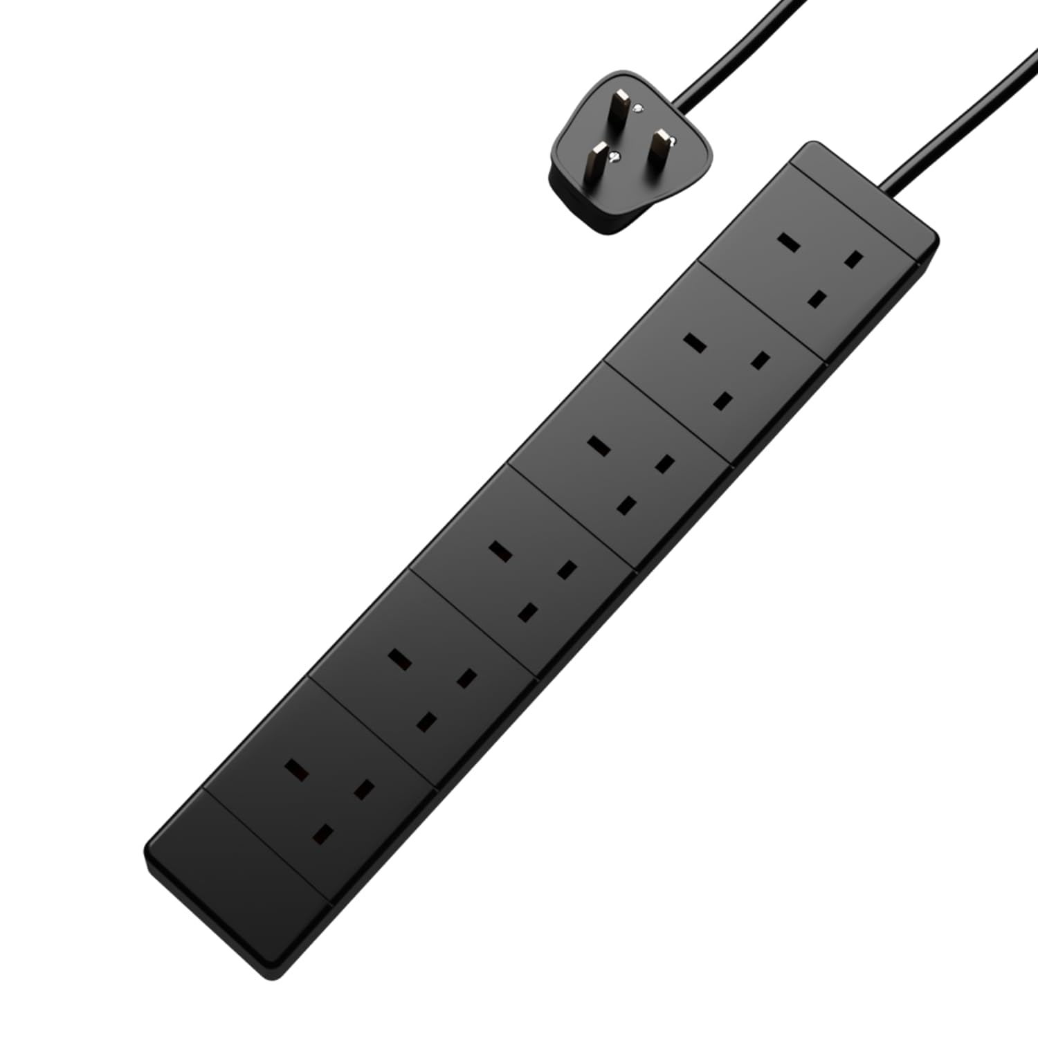rhinocables UK Power Extension | 13A 6-Way Cable for Multimedia, Office & Home Use | BS1363/A Certified 230V Lead with Strong Outer Jacket, Black (3m)