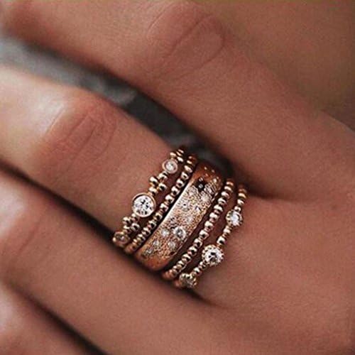Knuckle Ring,Ulifeshop Clearance,5PCS Sterling Silver Ring Rose Gold Stackable Ring Finger Ring Hip Hop Rings (6)