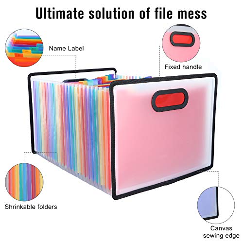 Expanding File Folder, Expandable File Organizer, Multicoloured Accordion File Folder with Labels Guide and Customized Label Sticker for Office/Home/Business/Study/Paper Work (24 Pockets)