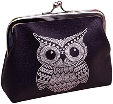 Women Coin Purse Black Owl Clasp Flower Pouch Money Wallet Mini Bag Retro Vintage Handbag Credit Card Holder Key Ring Change Purse for Women Teen Girl (Black)
