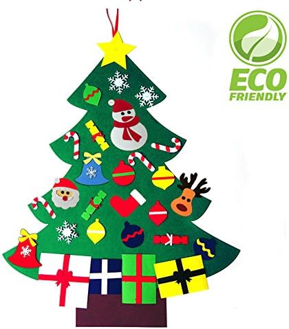 3FT Felt Christmas Tree Set for Kids with 28 Ornaments Double Stitched Wall Hanging DIY Velcro Decoration Xmas New Year Gifts Home Door