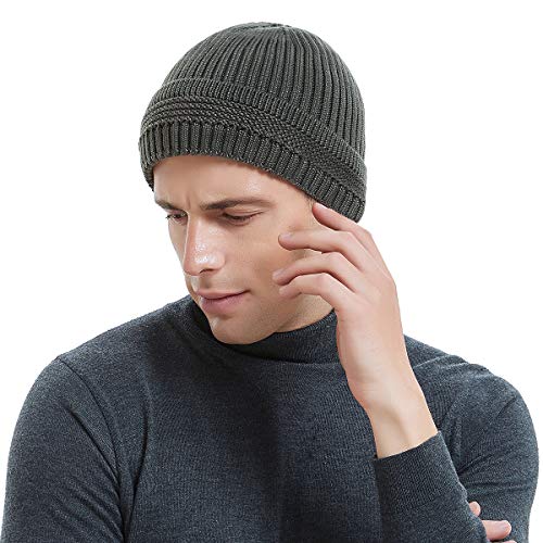 OMECHY Winter Warm Knit Beanie Hats Cuff Plain Toboggan Skull Ski Cap Grey