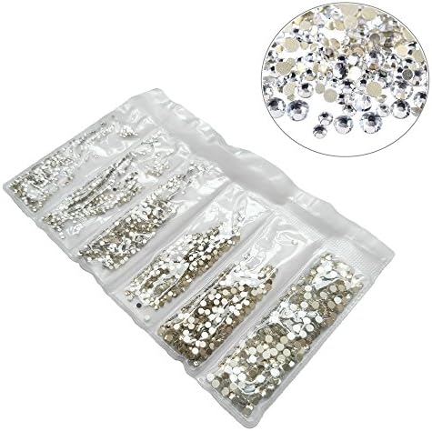 jinzefa 1728pcs Brilliant Round Flatback Rhinestones Set, 6 Sizes 1.2 mm - 2.8 mm Micro Diamond DIY Nails Rhinestones Crystal Flat Back Non Hotfix Rhinestones Need Glue (Clear White Colors)