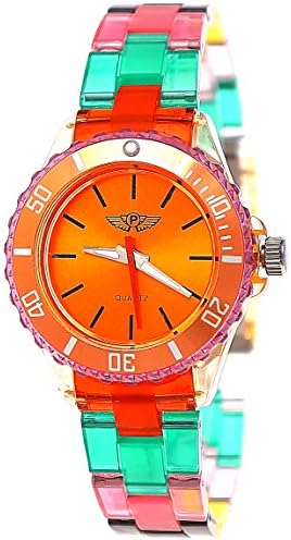 Cool NY London Rainbow Plastic Watch Colorful Plastic Ladies Bracelet Watch Boys Girls Wrist Watch Orange Red Green Blue Yellow Including Watch Box and Bracelet Shorter