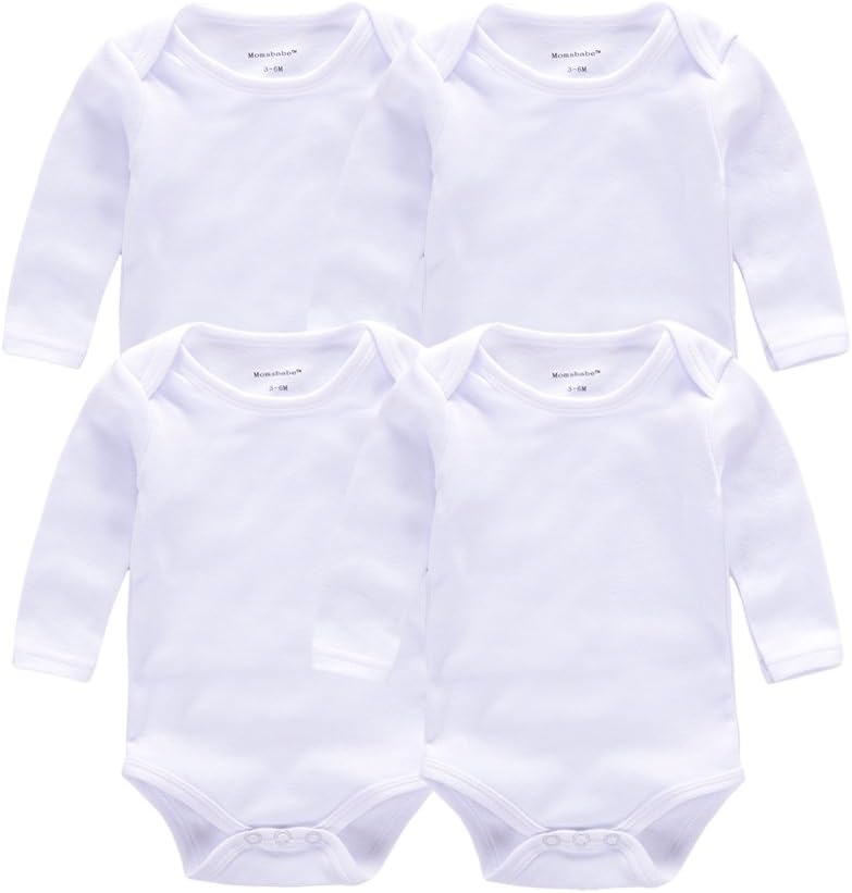 Momsbabe Baby Vest Bodysuit Cotton Long Sleeve Newborn Clothes Assorted Plain White Unisex Rompers