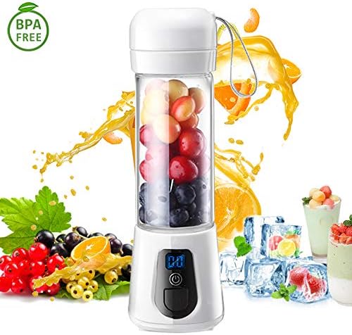 Portable Personal Blender,4000mAh 15 Oz Multifunctional Glass USB Rechargeable Juicer Bottle includes Shakes and Smoothies Fruit Mixer Travel Juice Cup for On The Go FDA BPA Free(White)