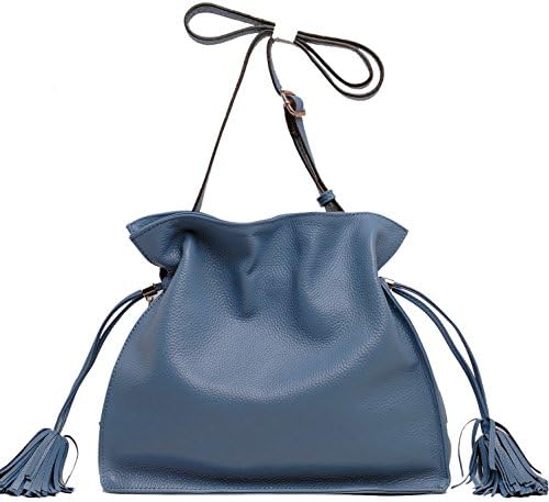 Hotwt Women’s Genuine Leather Soft Candy Color Shoulder Bag Cross Body Handbag Bucket Satchel Purse (Ultramarine)