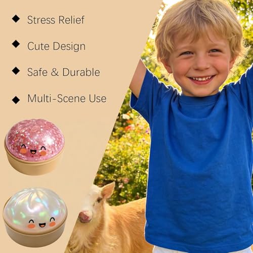 Glitter Dumpling,Large Dumplings Squishy,Mega Rainbow Dumpling Stress Relief Fidget Toy (2, pink+White)