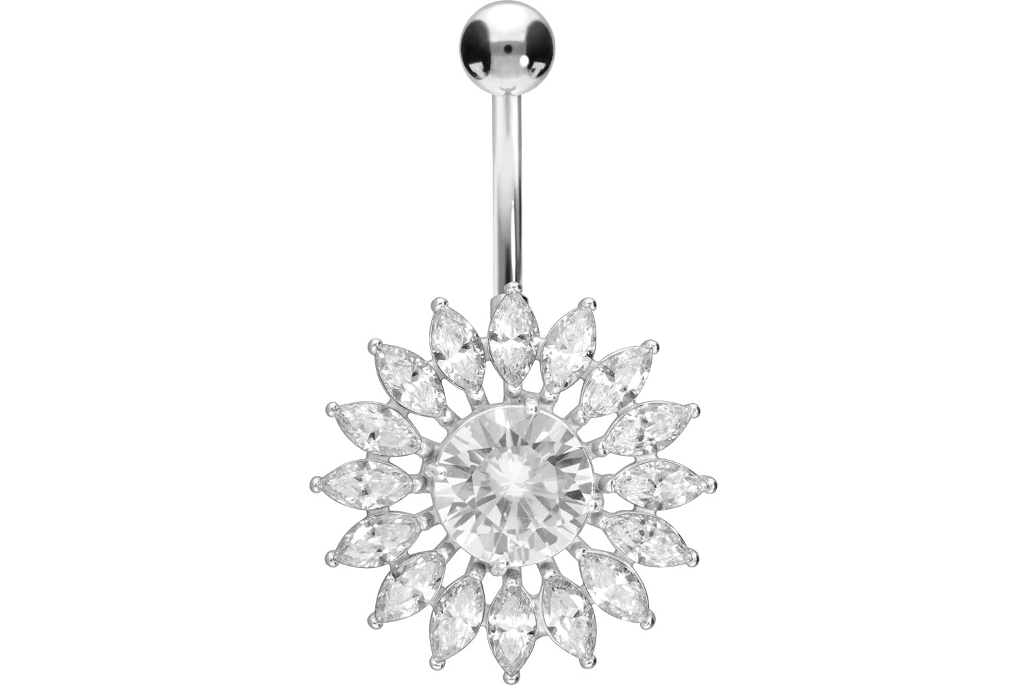 PIERCINGLINE Surgical Steel Belly Bar Banana Barbell with Brass Design Sun Crystal - Silver Colours