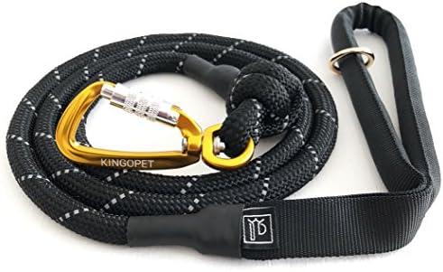 KINGOPET Black Dog Leash with Reflective Rope and Carabiner Clip,Nylon Leash for Medium and Large Dogs (5ft x ½inch)