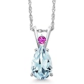 Gem Stone King 14K White Gold Sky Blue Aquamarine and Pink Sapphire Pendant Necklace for Women | 1.20 Cttw | Gemstone March Birthstone | Pear Shape 9X6MM | With 18 Inch Chain