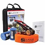 Slackline Industries 50' Base Line Starter Kit with Ratchet, Tree Protectors, Neon Orange - Zero Waste