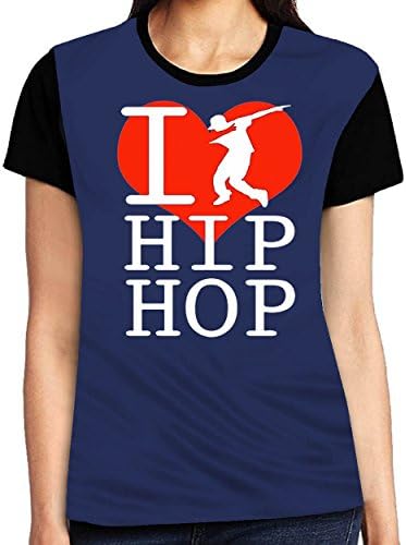 Dearsally Best Quality I Love Hip Hop Dance Woman Girl Graphic Fashion Distinctive Short O-Neck Tee Women's Tee Navy
