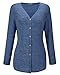 VOTEPRETTY Women's V-Neck Long Sleeves Button Down Tie Front Knot Casual Loose Shirt Tops(Navy,M)