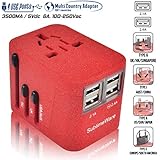 Travel Adapter with 4 USB (SandRed) - All-in-One European Power Adapter - for UK US China &amp; 150+ Countries - Smart Charging Electrical Adapters for Travel - Type C Type A Type G Type I by Sublimeware
